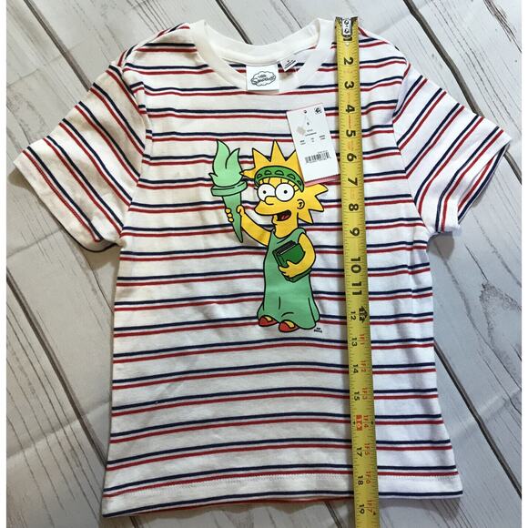 The Simpson Patriotic Graphic Print Short Sleeve Striped T-Shirt Women's S NWT - Picture 2 of 6